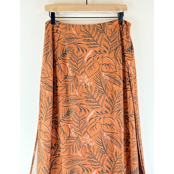 Marine Layer Womens Skirt Brown Ryan Midi Slip Sierra Foliage Tropical Boho 10 - Picture 8 of 10